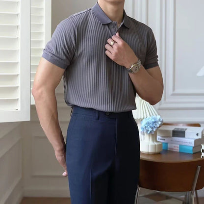 Theo Marin Men’s Vertical Rib Knit Polo Shirt