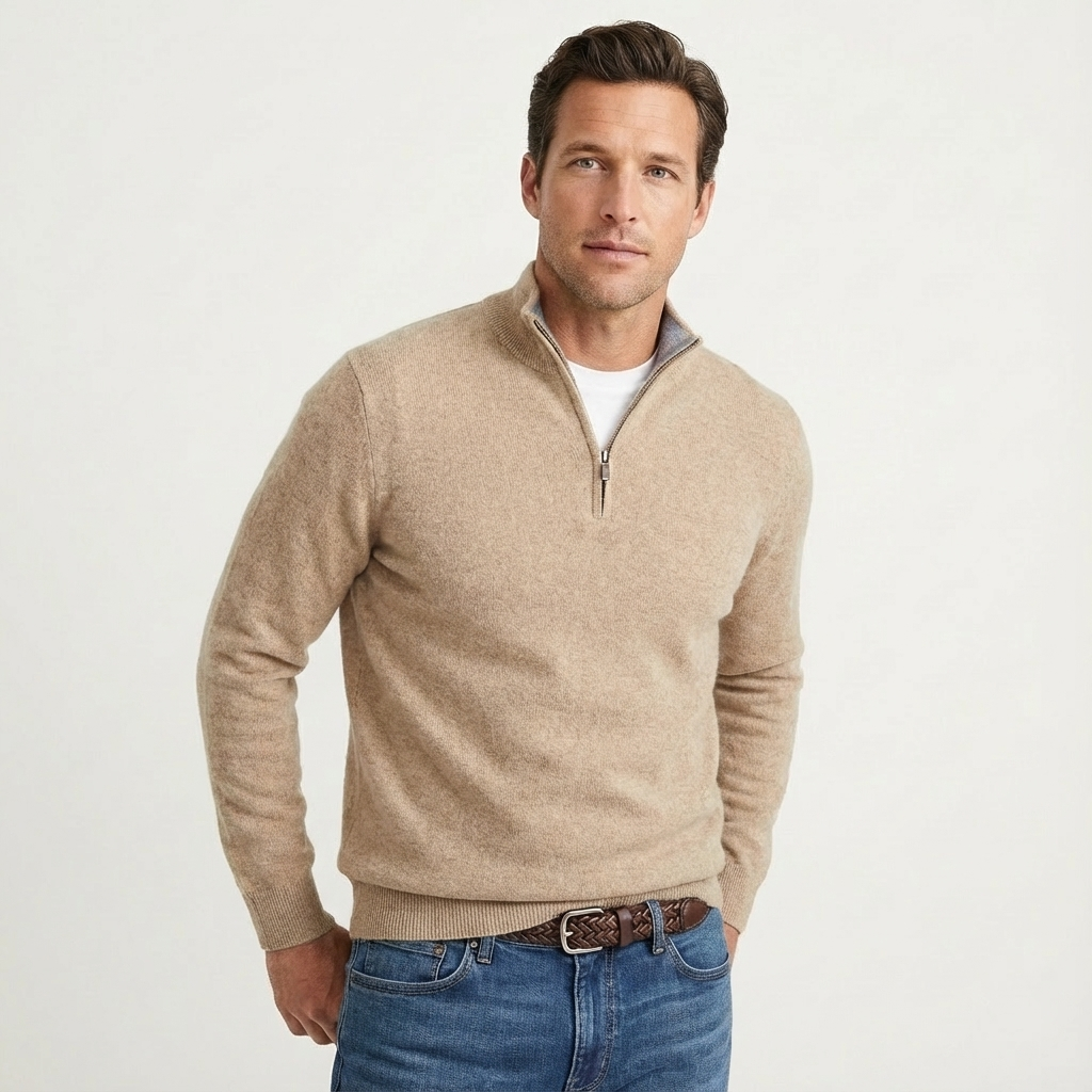 Maglione da uomo con mezza zip e collo alto