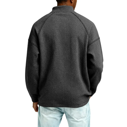 Herren-Pullover aus Waffelstrick mit Viertelreißverschluss, lockere Passform, lässiges Oberteil