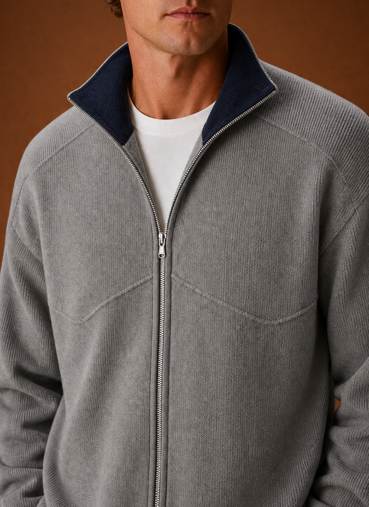 Chaqueta cárdigan de punto con cremallera completa para hombre