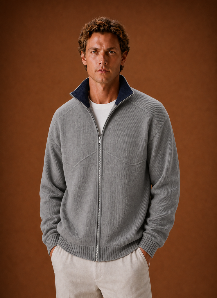 Chaqueta cárdigan de punto con cremallera completa para hombre