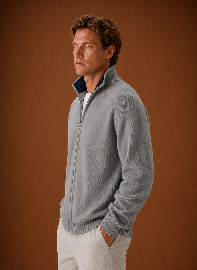 Chaqueta cárdigan de punto con cremallera completa para hombre