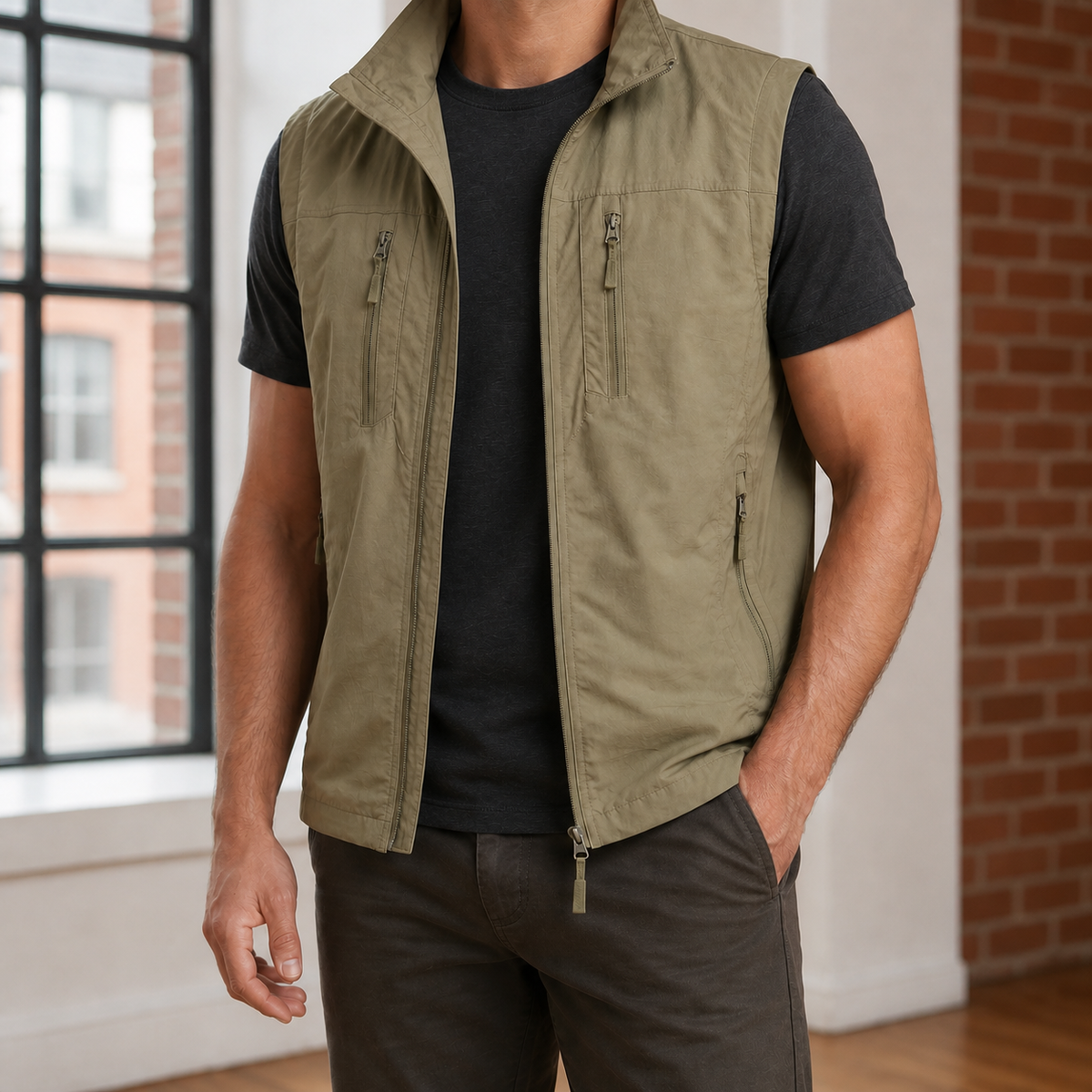 Let utility-vest i vævet stof