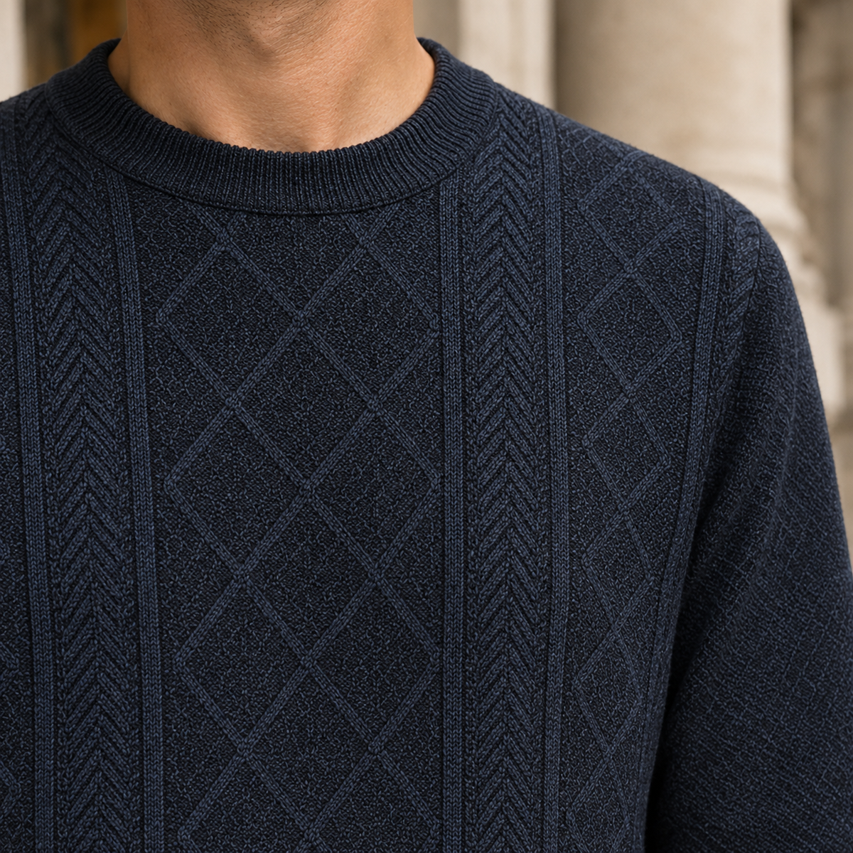 Textured Knit Crew Neck Sweater