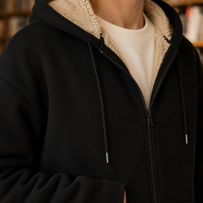 Hoodie med fuld lynlås og sherpafoer