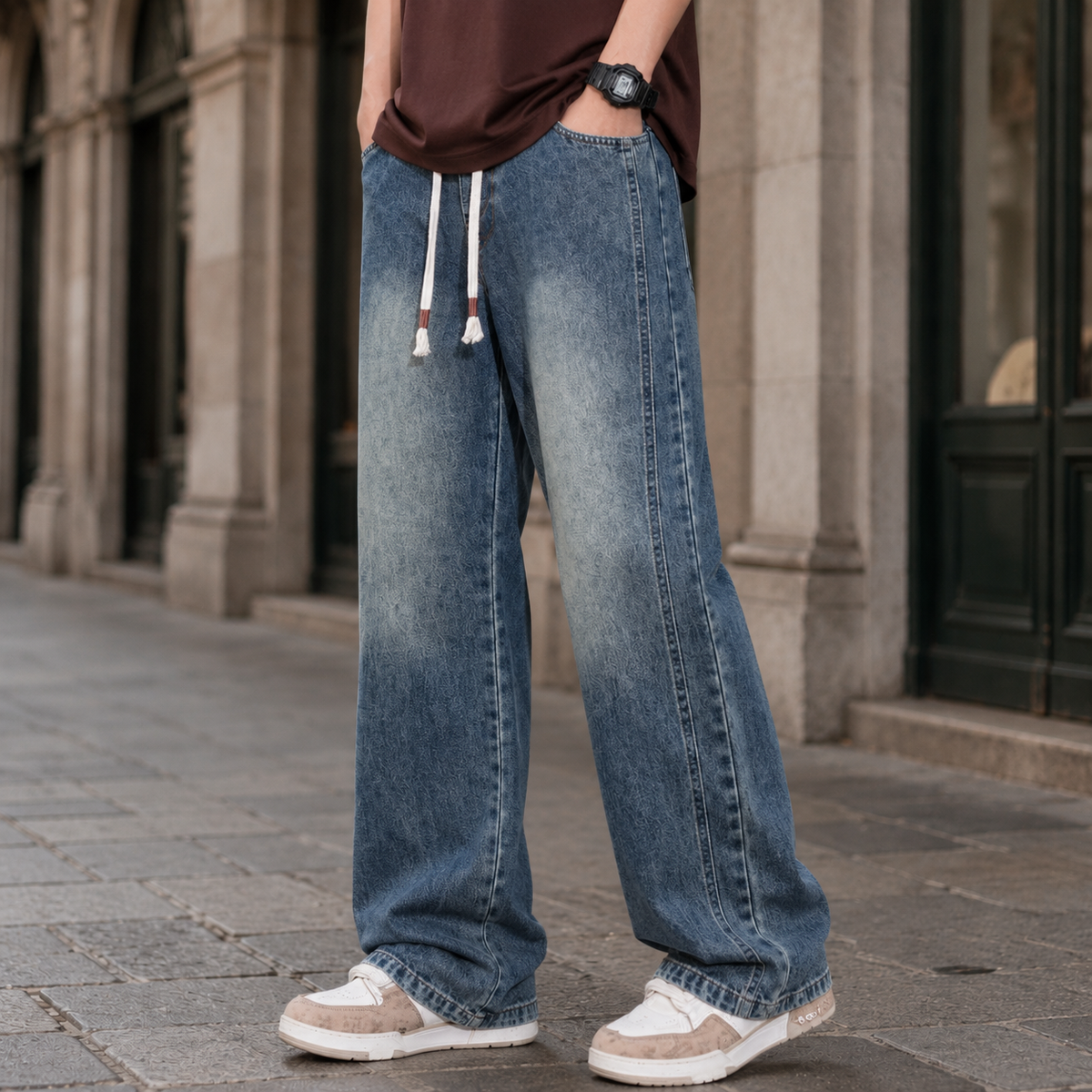 Jeans med afslappet pasform og vide ben