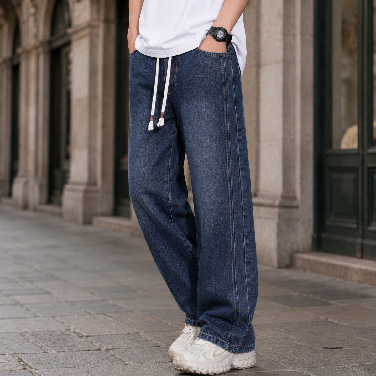 Jeans med afslappet pasform og vide ben