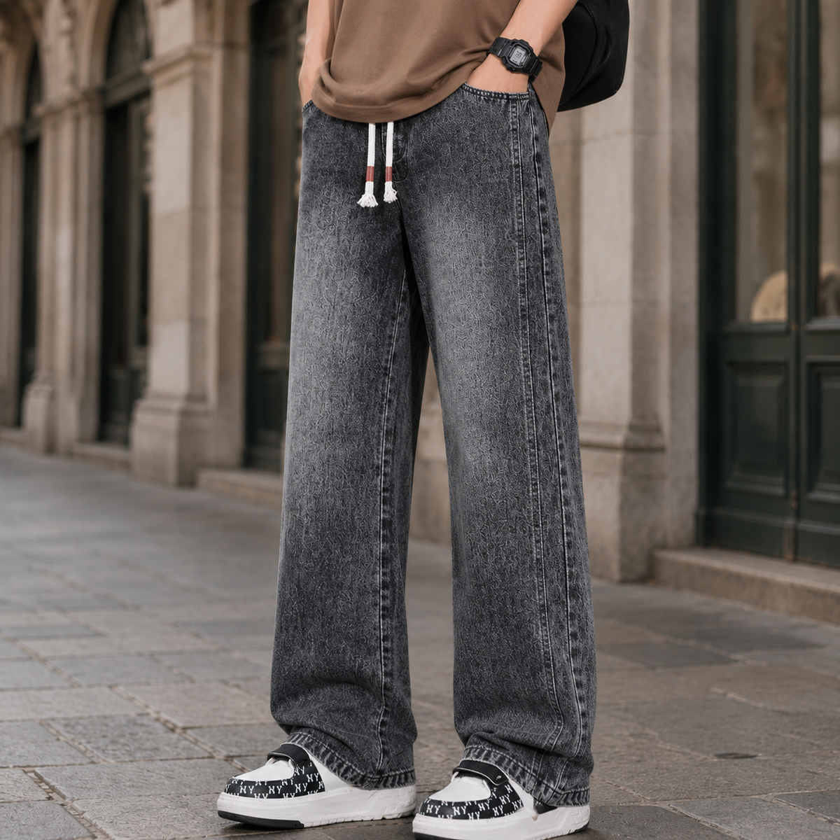 Jeans med afslappet pasform og vide ben