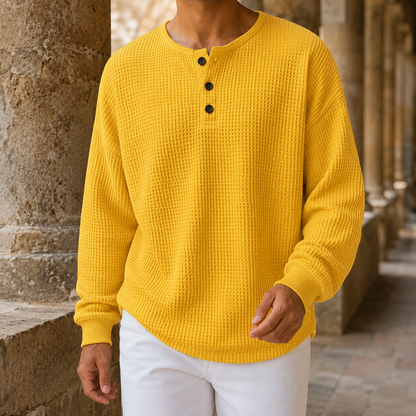 Waffle Knit Henley Sweater Relaxed Fit