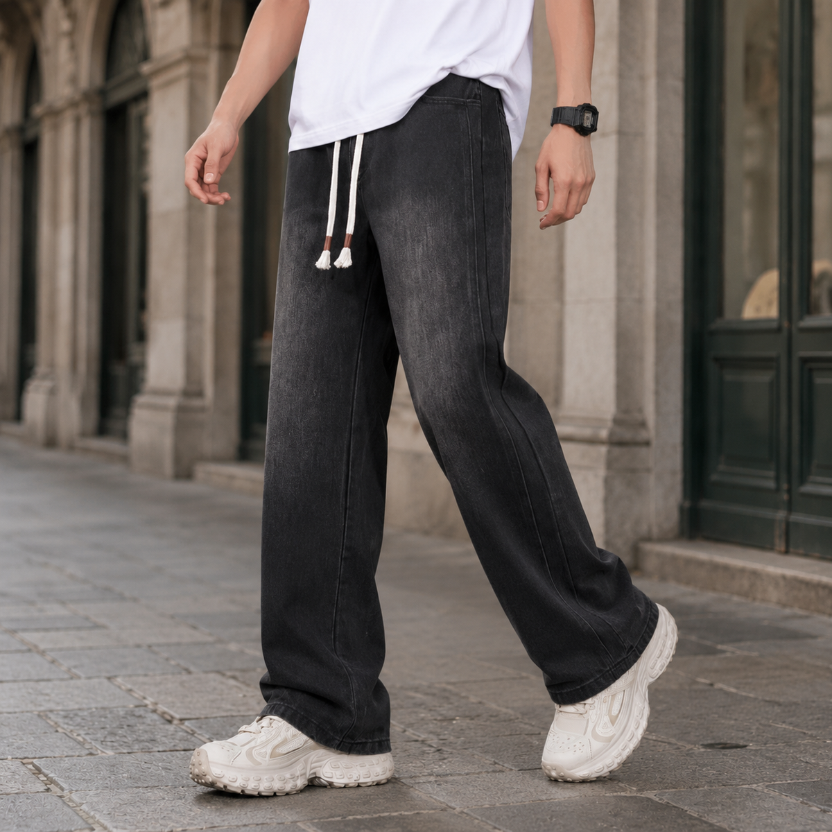 Jeans med afslappet pasform og vide ben