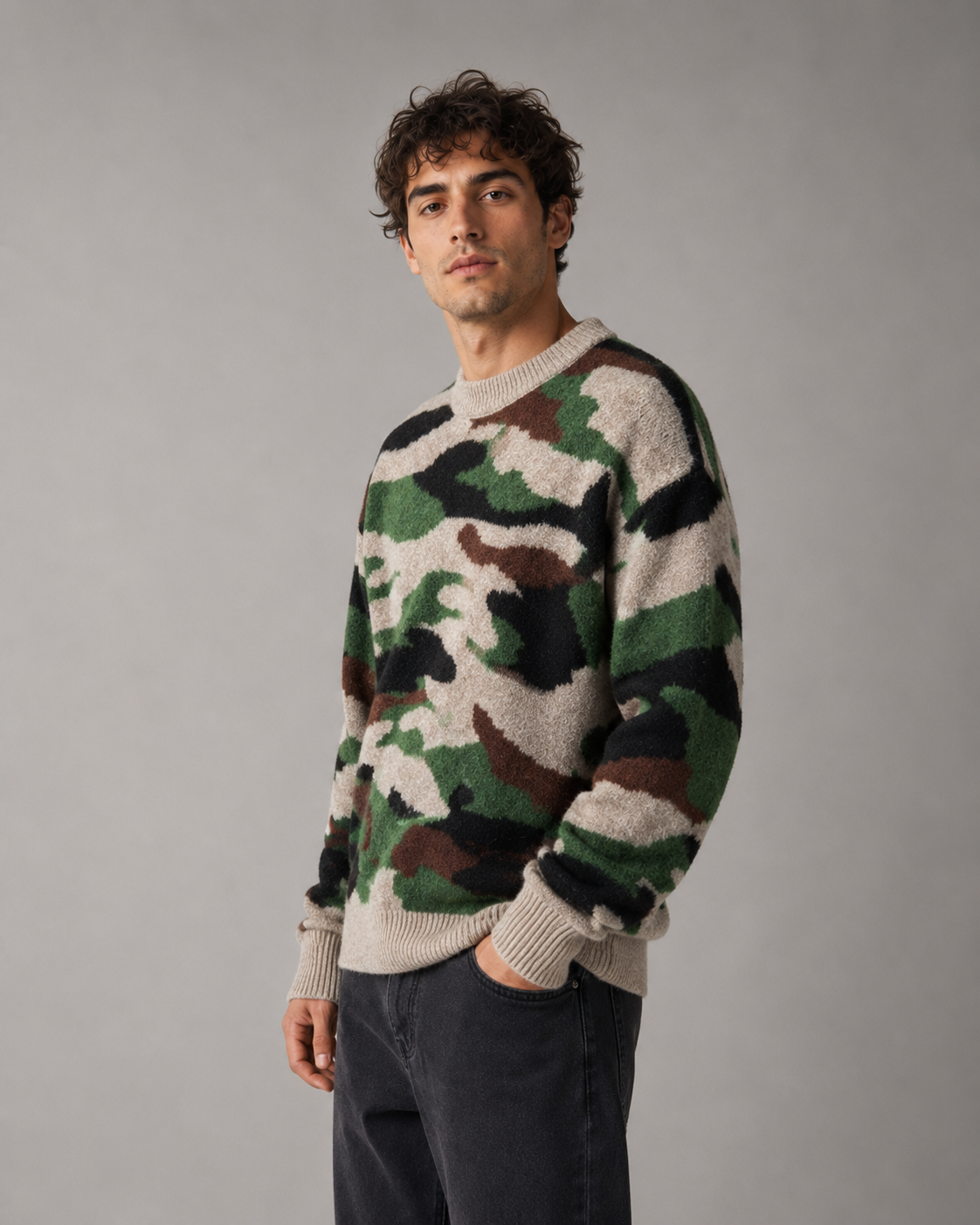 Maglione da uomo in maglia mimetica con girocollo
