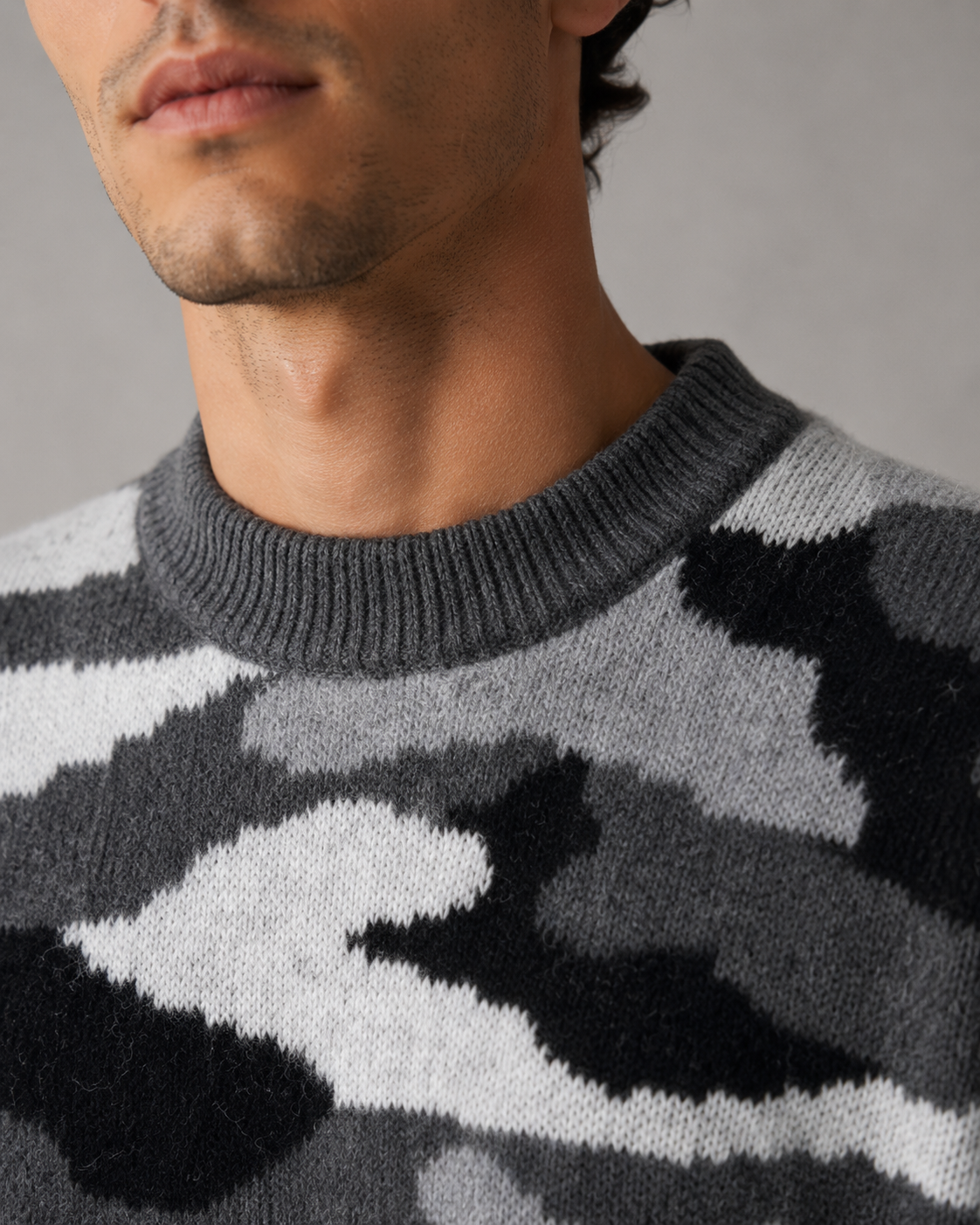 Maglione da uomo in maglia mimetica con girocollo