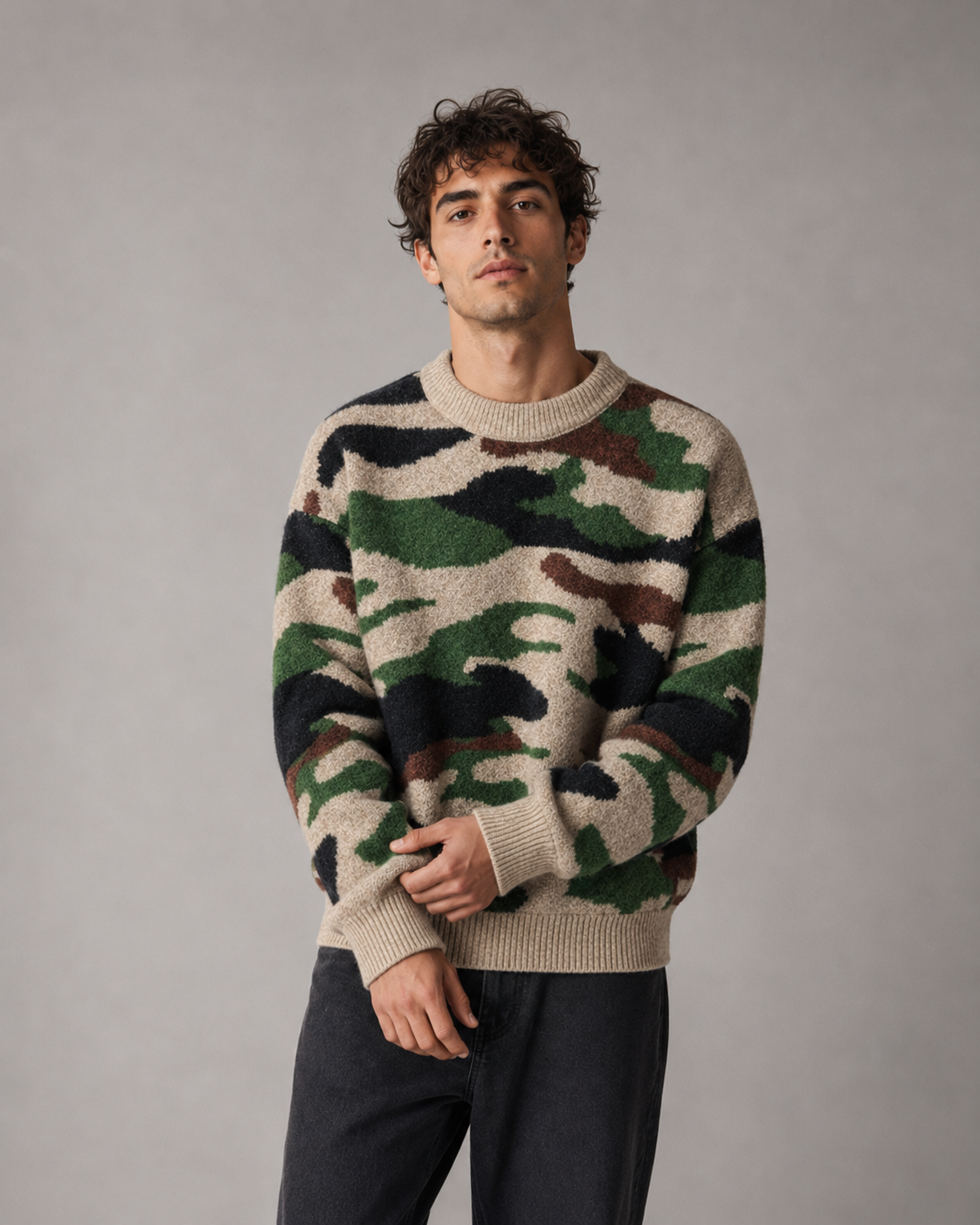 Maglione da uomo in maglia mimetica con girocollo
