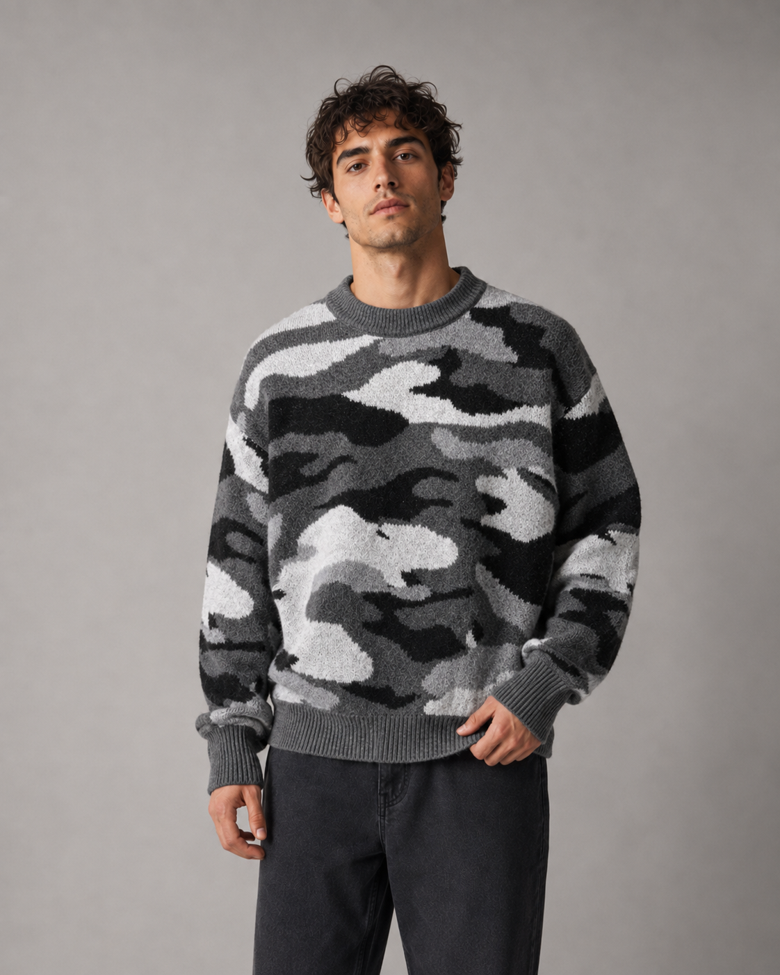 Maglione da uomo in maglia mimetica con girocollo
