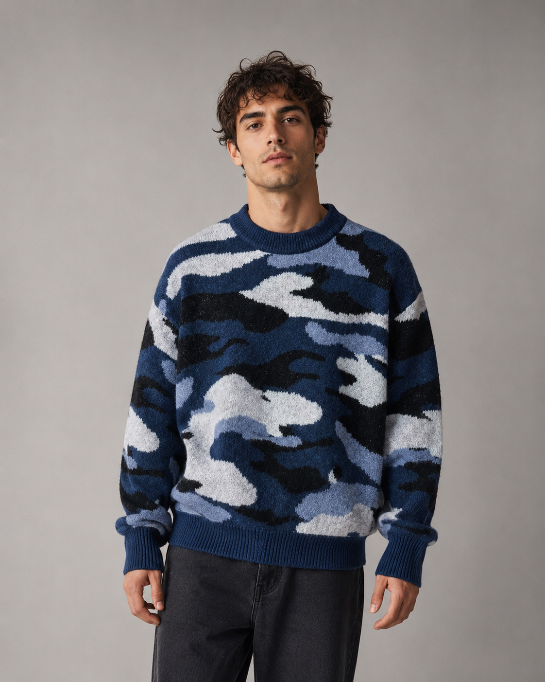 Maglione da uomo in maglia mimetica con girocollo