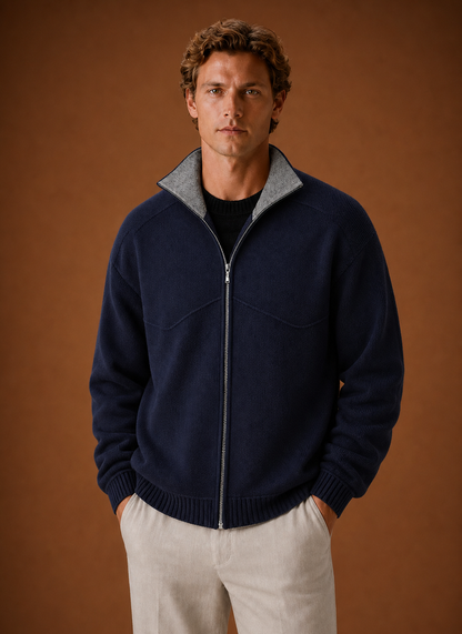 Chaqueta cárdigan de punto con cremallera completa para hombre