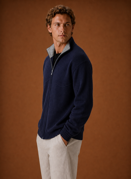 Chaqueta cárdigan de punto con cremallera completa para hombre