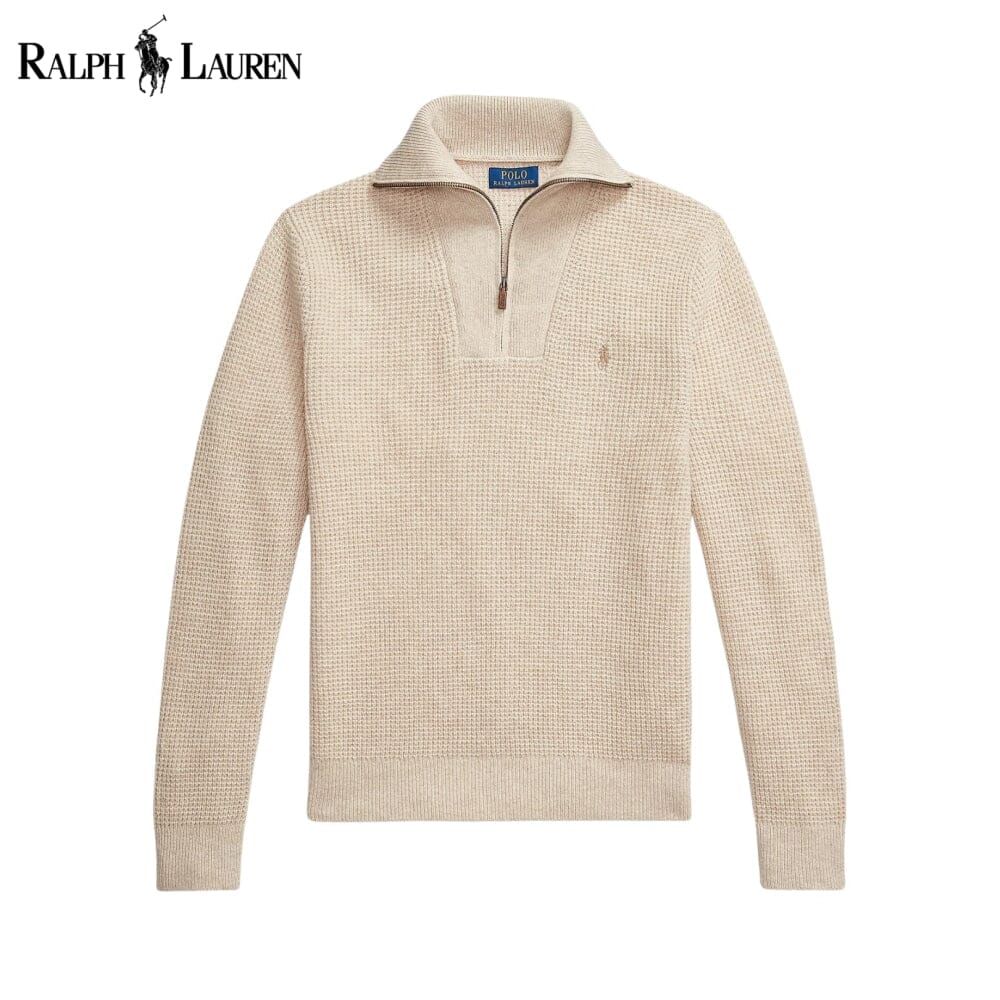 RL Waffle-Knit Wool-Cotton Quarter-Zip Sweater